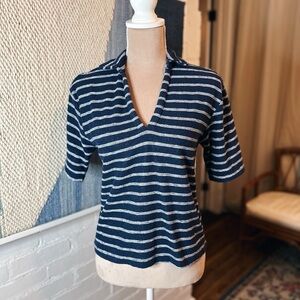 Cynthia Rowley Blue Striped Collared Cotton Blend Shirt